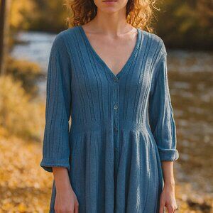 Croft & Barrow Women 3X Blue Ribbed Cable Knit One Button Swing Cardigan Preppy